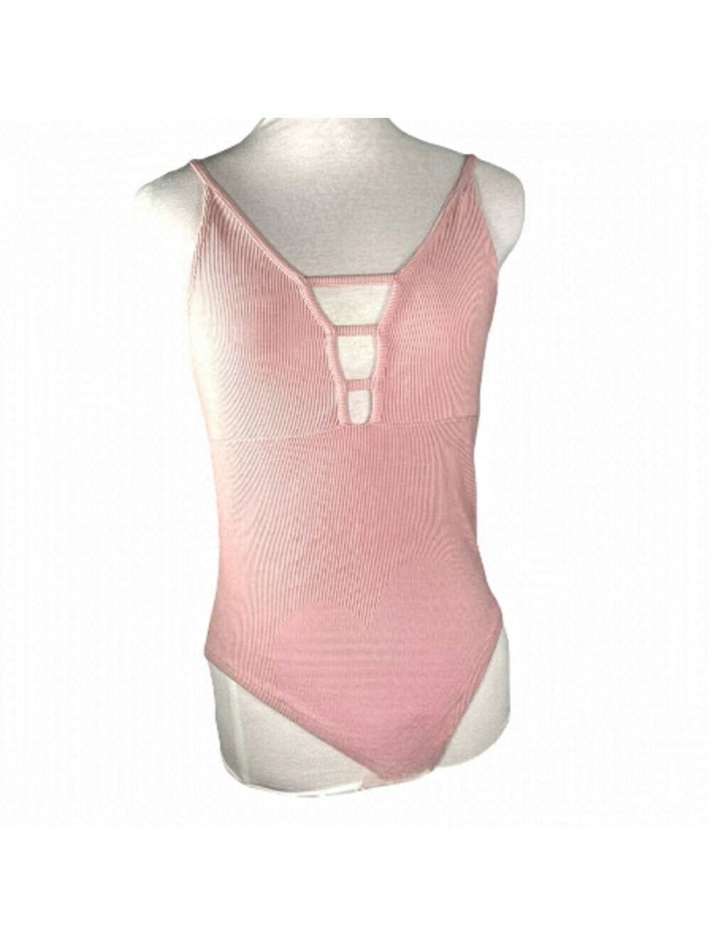 TOPSHOP t-bar strap ribbed bodysuit  pink spaghetti straps gusset closure size 8